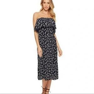 Flynn Skye Fiona Midi Dress Navy Blue Floral Small Ruffle